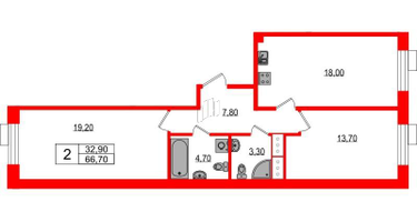 2-к. квартира, 66 м²