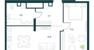 1-к. квартира, 52 м²