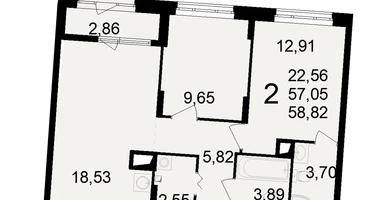 2-к. квартира, 57&nbsp;м²