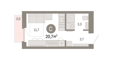 Студия, 20&nbsp;м²
