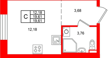 Студия, 19&nbsp;м²