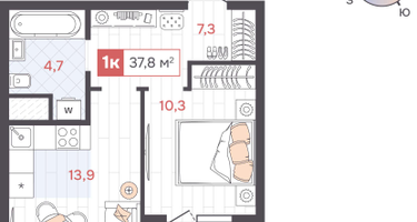 1-к. квартира, 37&nbsp;м²