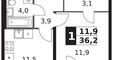 1-к. квартира, 36&nbsp;м²
