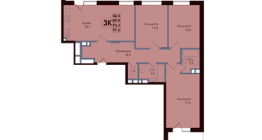 3-к. квартира, 93 м²