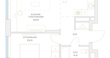 2-к. квартира, 43&nbsp;м²
