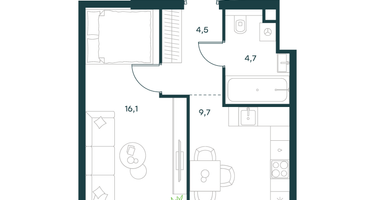 1-к. квартира, 35&nbsp;м²
