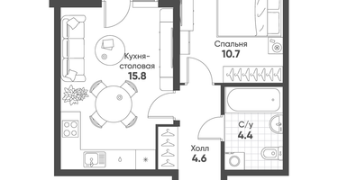 1-к. квартира, 37&nbsp;м²