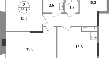2-к. квартира, 56&nbsp;м²