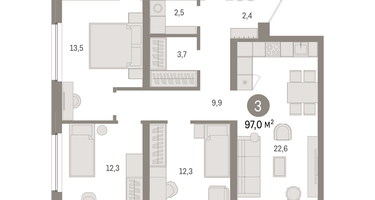 3-к. квартира, 97&nbsp;м²
