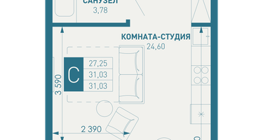 Студия, 32&nbsp;м²