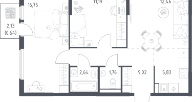 Студия, 60&nbsp;м²