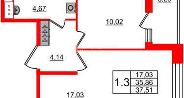 1-к. квартира, 35&nbsp;м²