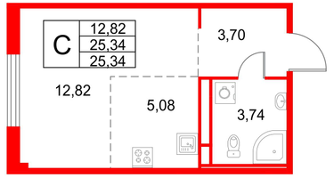Студия, 25&nbsp;м²