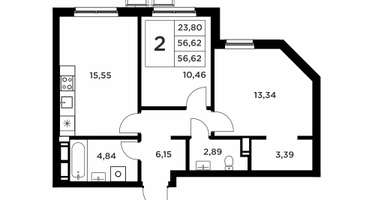 2-к. квартира, 56&nbsp;м²