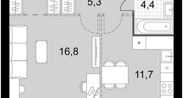 1-к. квартира, 41&nbsp;м²