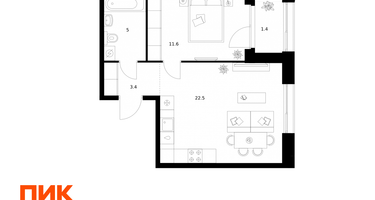 1-к. квартира, 43 м²