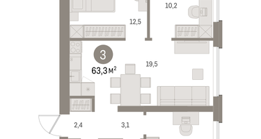 3-к. квартира, 63 м²