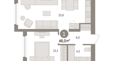 1-к. квартира, 45 м²