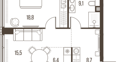 2-к. квартира, 58&nbsp;м²