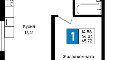 1-к. квартира, 45&nbsp;м²