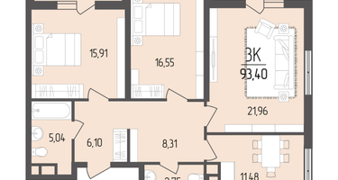 3-к. квартира, 93&nbsp;м²