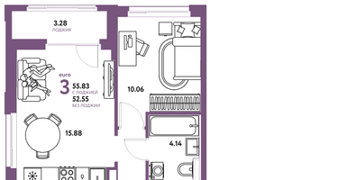 3-к. квартира, 55&nbsp;м²
