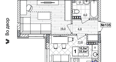 1-к. квартира, 35&nbsp;м²
