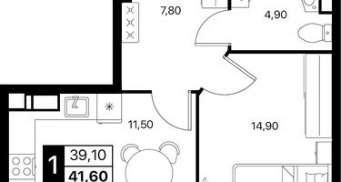 1-к. квартира, 41&nbsp;м²