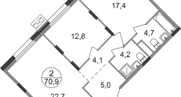 2-к. квартира, 70 м²