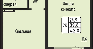 2-к. квартира, 42&nbsp;м²
