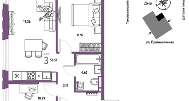 3-к. квартира, 56&nbsp;м²