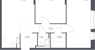 2-к. квартира, 59&nbsp;м²