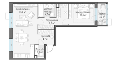 2-к. квартира, 55&nbsp;м²