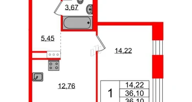 1-к. квартира, 36&nbsp;м²