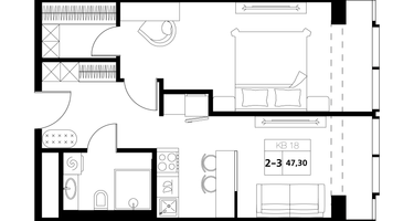 2-к. квартира, 47 м²