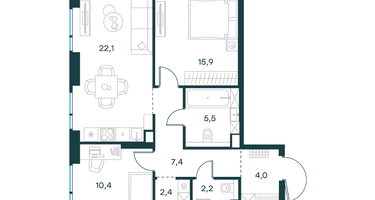 2-к. квартира, 69&nbsp;м²