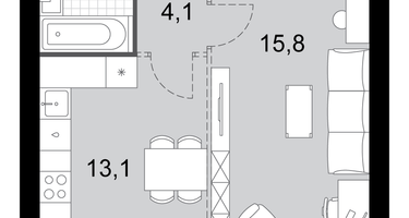 1-к. квартира, 40&nbsp;м²