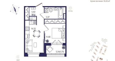 1-к. квартира, 38 м²