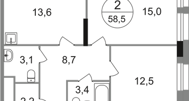 2-к. квартира, 58&nbsp;м²