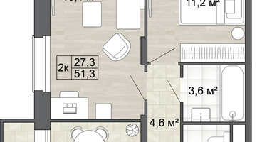 2-к. квартира, 51 м²