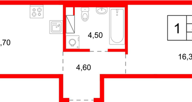 1-к. квартира, 41 м²