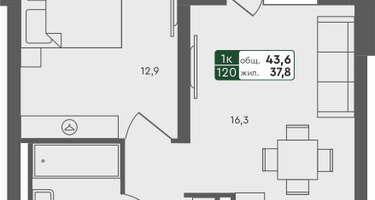 1-к. квартира, 43&nbsp;м²