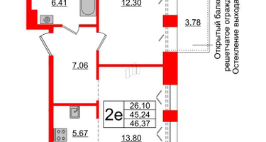 1-к. квартира, 45&nbsp;м²