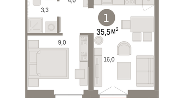 1-к. квартира, 35 м²