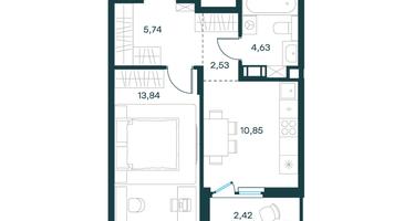 1-к. квартира, 40 м²