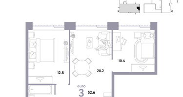 3-к. квартира, 52 м²