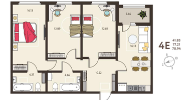 3-к. квартира, 78&nbsp;м²