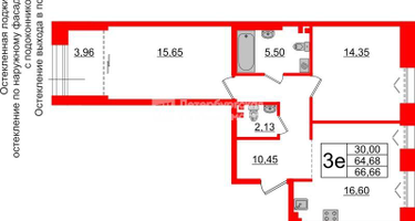 2-к. квартира, 64&nbsp;м²