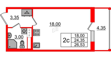 Студия, 24 м²