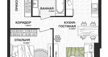 1-к. квартира, 48 м²